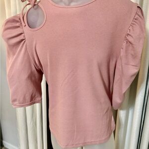 Pink Women's Top with Puff Sleeves